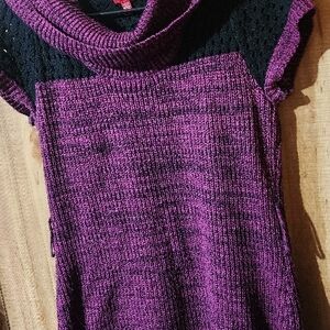 Purple and Black Knit Cowl Neck Sweater